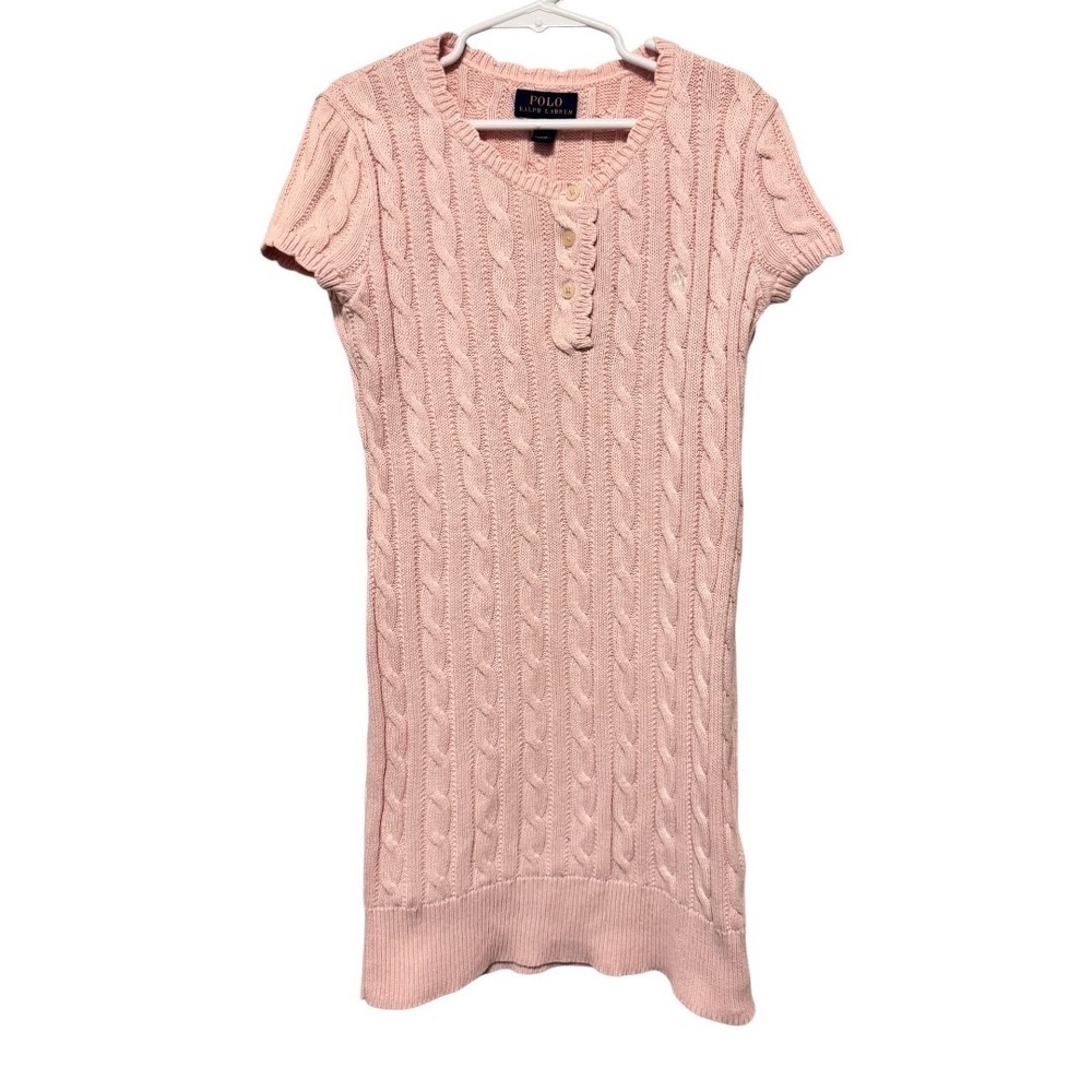 Polo Ralph Lauren Kids Cable Knit Sweater Dress Pastel Pink Size S 7 Cotton